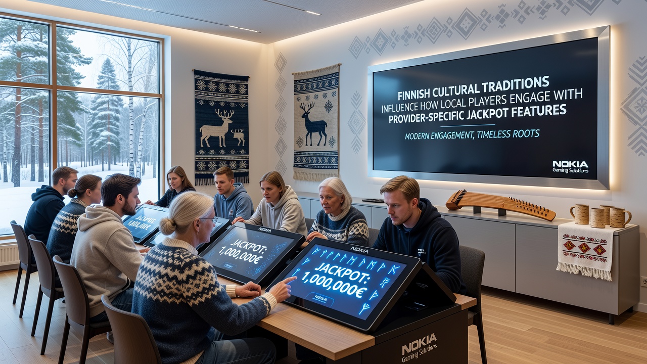 Mobile screen showing provider jackpot features with Finnish cultural design elements